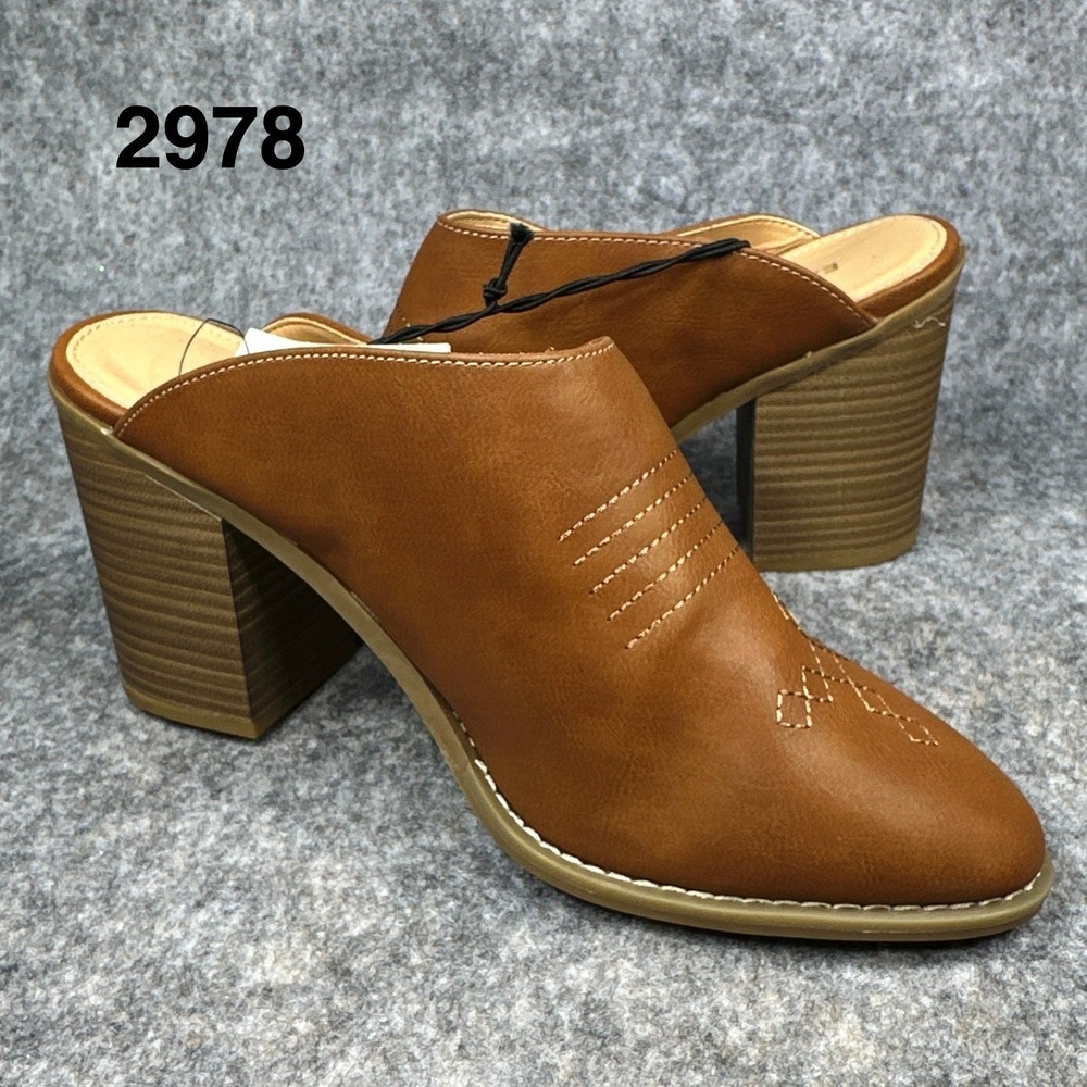 Express Womens Size 8 Mules Brown Faux Leather Pointed Toe Western Shoes New
